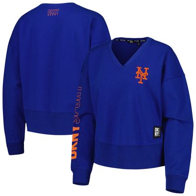 Women's DKNY Sport Royal New York Mets Lily V-Neck Pullover Sweatshirt