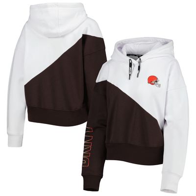 Women's DKNY Sport White/Brown Cleveland Browns Bobbi Color Blocked Pullover Hoodie