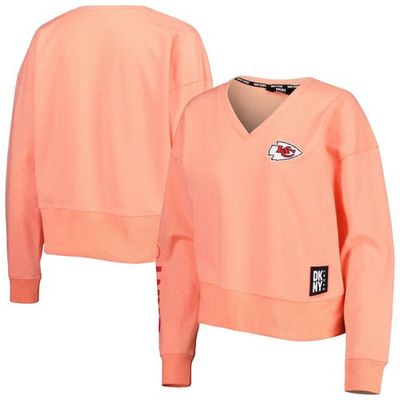 Women's DKNY Sport White Las Vegas Raiders Lily V-Neck Pullover Sweatshirt in Coral