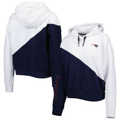 Women's DKNY Sport White/Navy New England Patriots Bobbi Color Blocked Pullover Hoodie