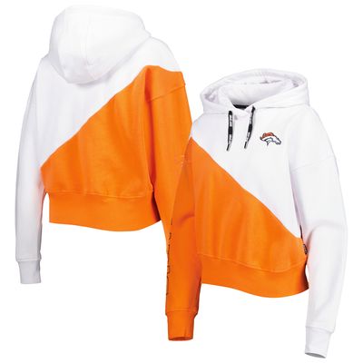 Women's DKNY Sport White/Orange Denver Broncos Bobbi Color Blocked Pullover Hoodie