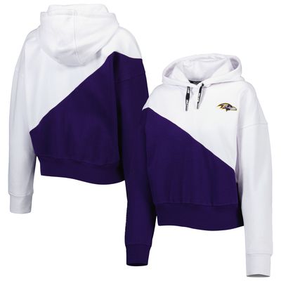 Women's DKNY Sport White/Purple Baltimore Ravens Bobbi Color Blocked Pullover Hoodie