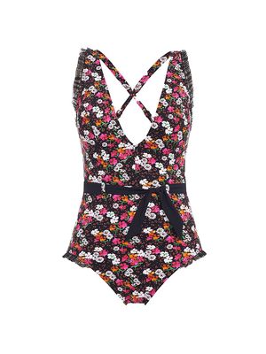 Women's Dora Tie-Waist One-Piece Swimsuit - Black Multi - Size Small - Black Multi - Size Small