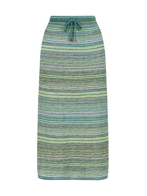 Women's Doria Striped Cotton-Blend Midi-Skirt - Verdigris - Size Large - Verdigris - Size Large