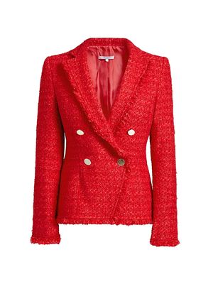 Women's Double-Breasted Tweed Blazer - Crimson - Size 10