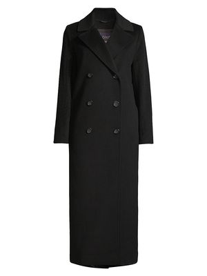 Women's Double-Breasted Wool Coat - Black - Size 4