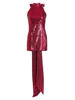 Women's Draped Bow & Sequin-Embroidered Minidress - Fuchsia - Size 0 - Fuchsia - Size 0