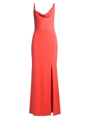 Women's Draped Cowl-Neck Gown - Coral - Size 0