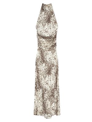 Women's Draped Dress In Jersey With Snow Leopard Print - Natural Brown - Size 2