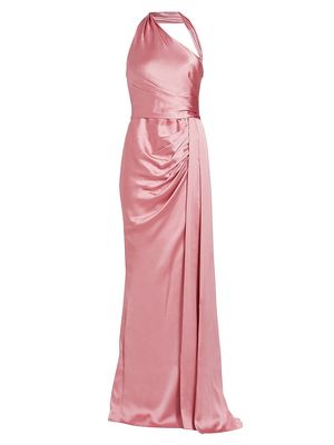 Women's Draped Satin Asymmetric Halter Gown - Rose Tan - Size 2