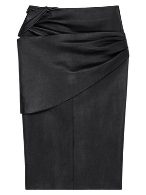 Women's Draped Skirt In Leather - Black - Size 2