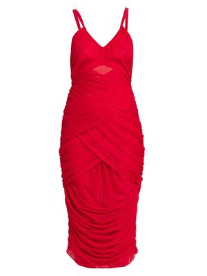 Women's Draped Sleeveless Midi-Dress - Rosso Lampone - Size 2