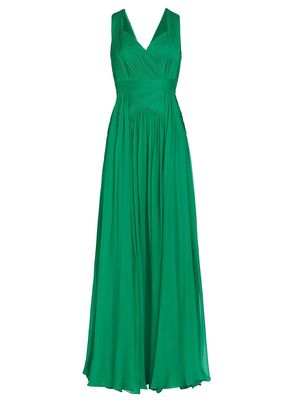 Women's Draped V-Neck Sleeveless Chiffon Gown - Emerald - Size 10 - Emerald - Size 10