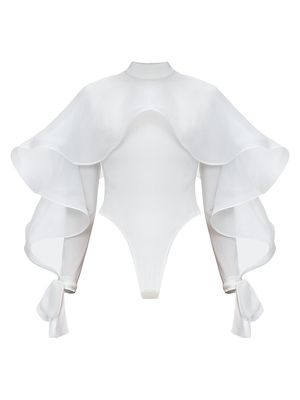 Women's Duso Ruffle-Sleeve Bodysuit - Ivory - Size 14