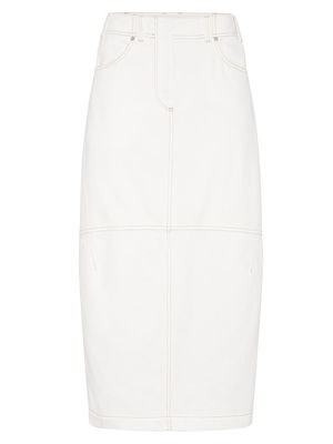 Women's Dyed Comfort Soft Denim Curved Midi Skirt - White - Size 00