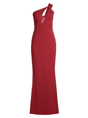 Women's Edgy Asymmetrical One-Shoulder Gown - Brick - Size XS