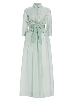 Women's Edna Belted Linen Shirt Gown - Acqua - Size 10 - Acqua - Size 10