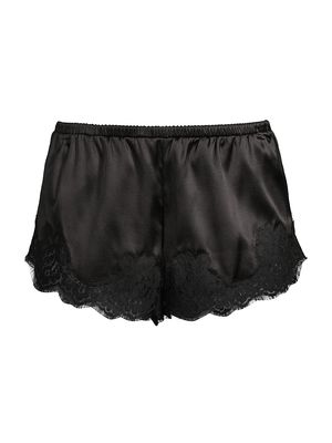 Women's Elasticized Silk & Lace Shorts - Nero - Size Large