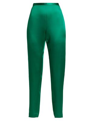 Women's Elasticized Silk Pants - Emerald - Size 6