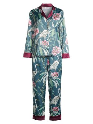 Women's Ella Long Pajama Set - Green Multi - Size XS