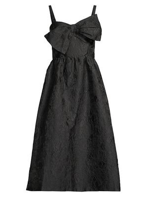 Women's Ellara Jacquard Bow Midi-Dress - Onyx Leaf - Size 12