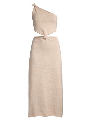 Women's Elle Asymmetric KniT Knotted Midi-Dress - Light Peach - Size Large