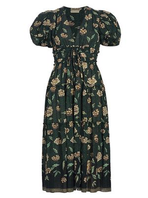 Women's Eloisa Floral Peaseant Midi-Dress - Balsam - Size 0