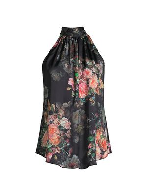 Women's Eloise Floral Satin Top - Daisy Noir Tea Rose - Size Small