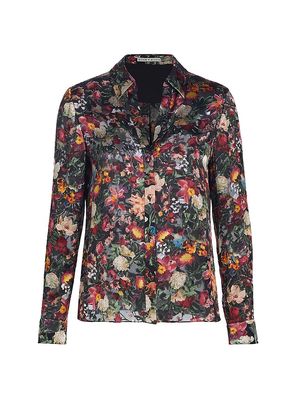 Women's Eloise Silk-Blend Floral Shirt - After Midnight - Size Small