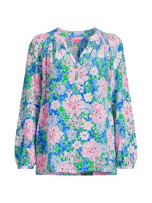 Women's Elsa Floral Silk Blouse - Multi Spring In Your Step - Size XXS