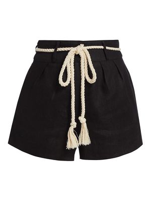 Women's Elyse Belted Linen Shorts - Black - Size 0 - Black - Size 0