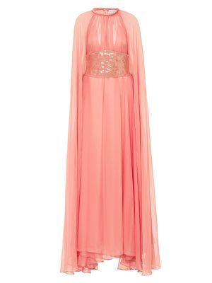 Women's Embellished Chiffon Cape Gown - Pink - Size 0 - Pink - Size 0