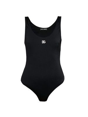 Women's Embellished Logo One-Piece Swimsuit - Nero - Size XS