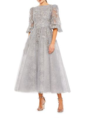 Women's Embellished Tulle Cocktail Dress - Platinum - Size 6