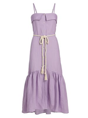 Women's Ember Belted Linen Midi-Dress - Lilac - Size XL - Lilac - Size XL