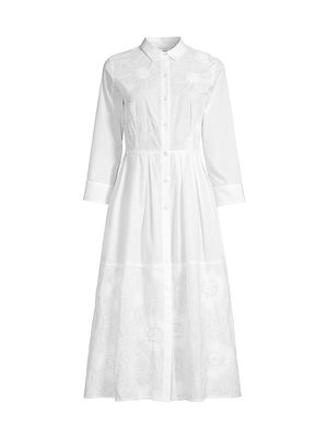 Women's Embroidered Cotton Shirtdress - White - Size 4 - White - Size 4