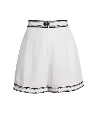 Women's Embroidered Shorts - White - Size Medium