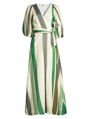Women's Emita Striped Linen Wrap Maxi-Dress - Green Stripe - Size 8 - Green Stripe - Size 8