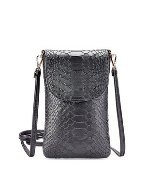 Women's Emmie Snake-Embossed Leather Phone Bag - Black - Black