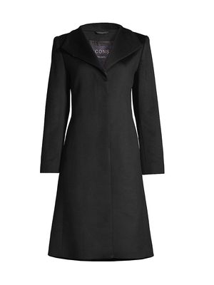 Women's Envelope-Collar Cashmere Coat - Black - Size 4