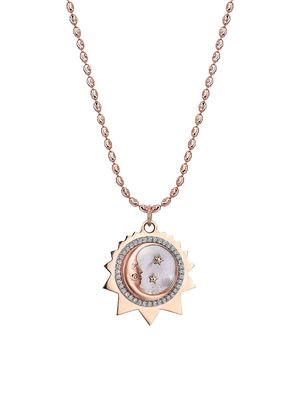 Women's Equinox 14K Rose Gold, Mother-Of-Pearl, & 0.26 TCW Mini Moon Pendant Necklace - Rose Gold - Rose Gold