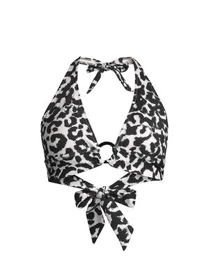 Women's Erin Ring-Insert Halter Bikini Top - Mia Leopard - Size Large