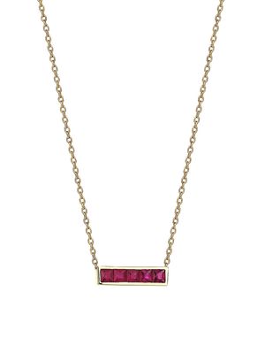 Women's Essentials 14K Yellow Gold & 0.59 TCW Ruby Princess Bar Necklace - Red - Red