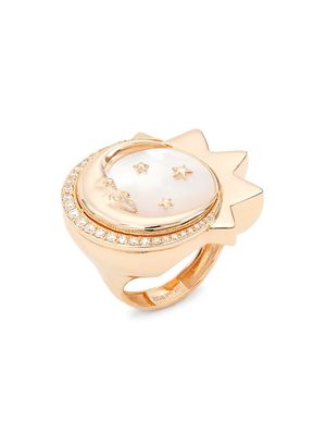 Women's Essentials The Moon 14K Gold, Diamond & Mother-Of-Pearl Ring - White - Size 7 - White - Size 7