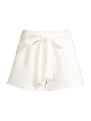 Women's Etta Belted Textured Pleated Shorts - Salt Pleat - Size Small - Salt Pleat - Size Small