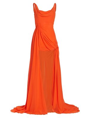 Women's Eva Draped High-Low Gown - Tangerine - Size 12