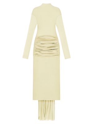 Women's Evening Draped Dress In Jersey And Silk With Train - Pale Yellow - Size 4