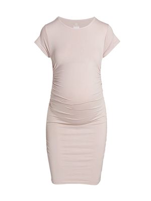 Women's Everyday Maternity Ruched Crewneck Minidress - Frosty Pink - Size Small - Frosty Pink - Size Small