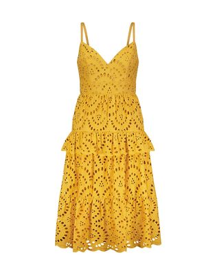 Women's Eyelet Midi-Dress - Ochre - Size 6