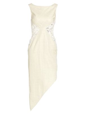 Women's Faille Twill & Lace Inset Midi Dress - Natural Ivory - Size 2 - Natural Ivory - Size 2